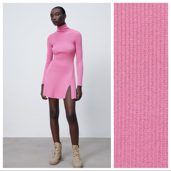 Nwt Zara Pink Knit Ribbed Mini Dress 